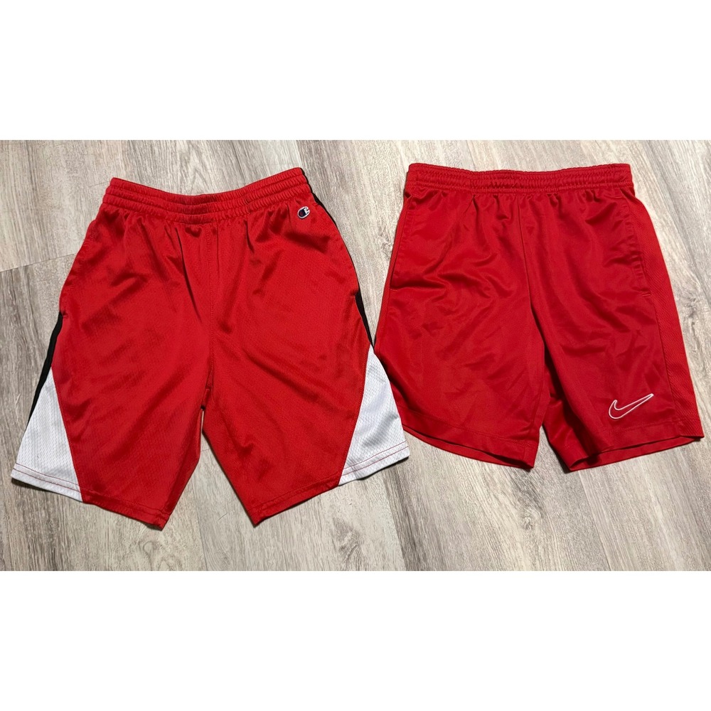 Nike Dri-FIT and Champion Boys Red Athletic Shorts Bundle Size Medium 10-12